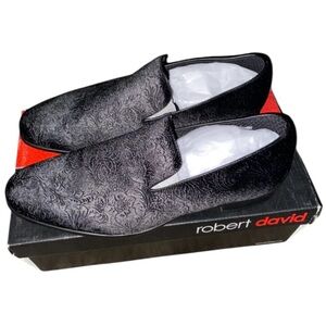 Robert David Shoe Mens 13M Black Calypso Embossed Slip On Damask Loafers